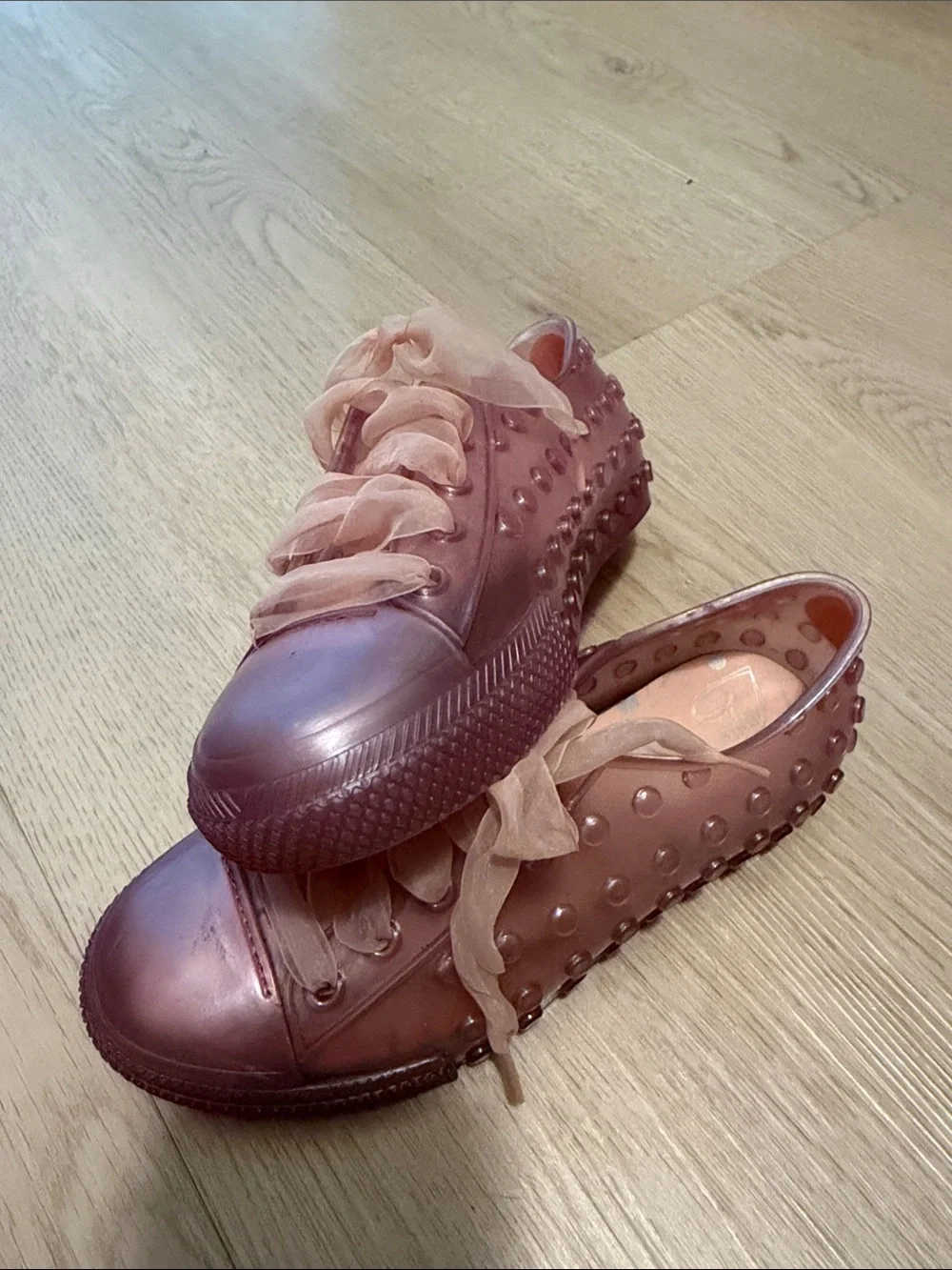 Almost like new! Pink Mini Melissa sneakers with ribbon laces girls size 12 - Picture 2 of 6